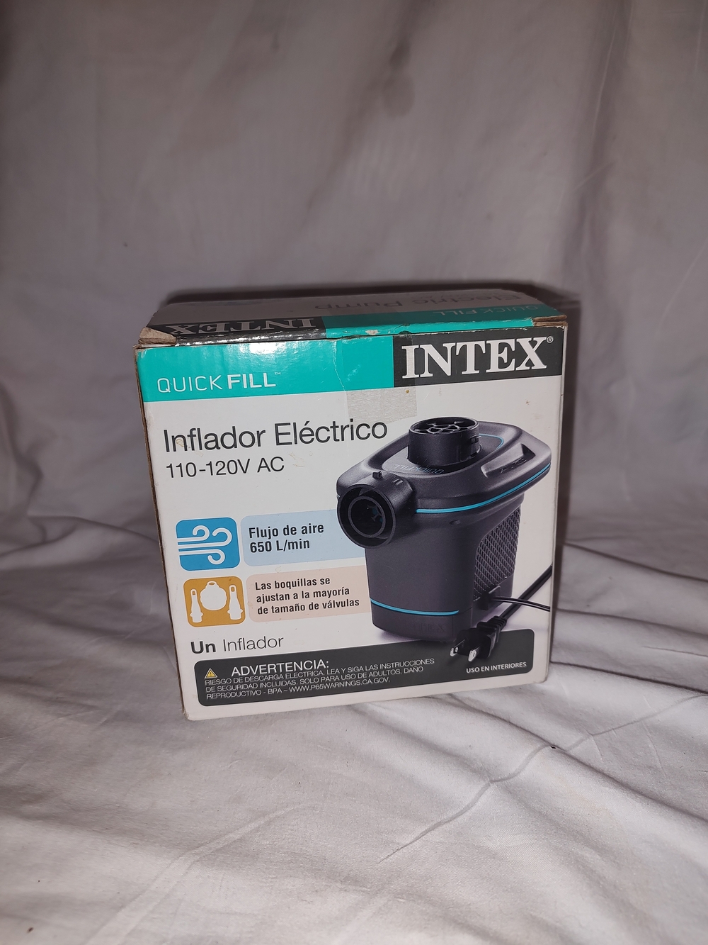 Intex Quick-Fill Electric Inflator — Black with Teal Accents